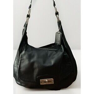 COACH Black Leather Kristin Handbag Purse Bag Hobo Silver F22309 EUC